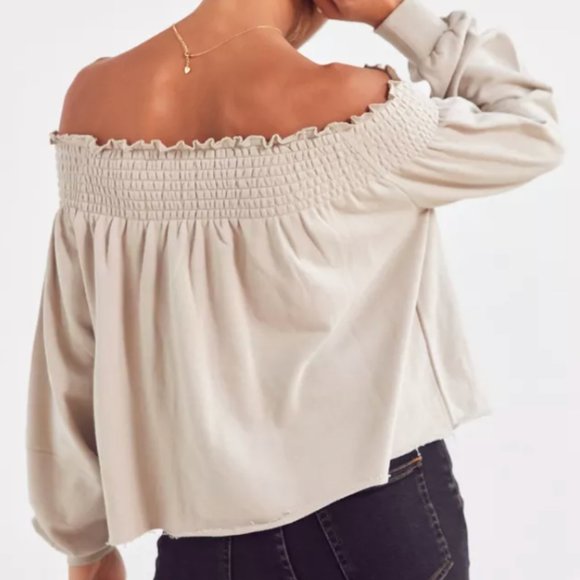 UO Kimchi Blue Cecil Smocked Off the Shoulder Sweatshirt - Picture 3 of 7